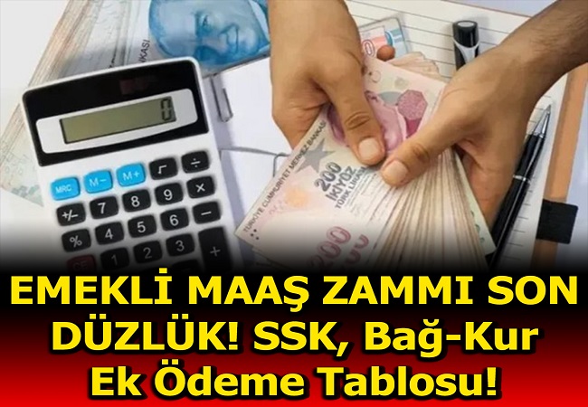 EMEKLİ MAAŞ ZAMMI TABLOSU